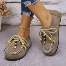 跨境一脚蹬乐福鞋女套脚休闲百搭软底磨砂名族风懒人外贸大码新款