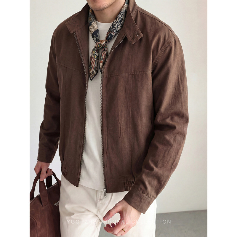 49% Lyocell 2026 New Old Money Style Retro Stand Collar Workwear Jacket Men's Loose Fit Harrington Motorcycle Jacket 49% Lyocell 2026 New Old Money Style Retro Stand Collar Workwear Jacket Men's Loose Fit Harrington Motorcycle Jacket