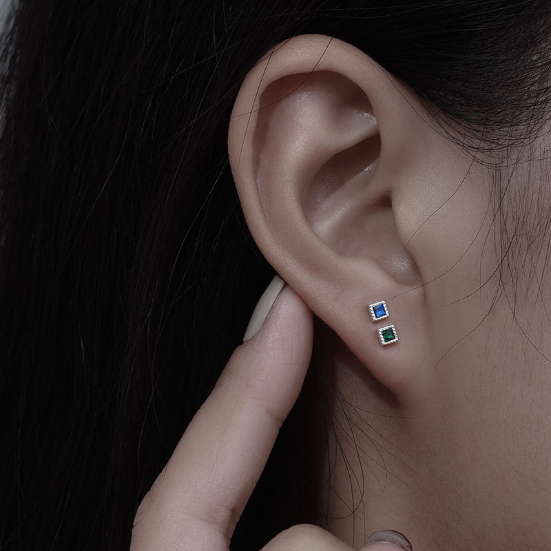 4g Weight Rhinestones Inlay Material Ear Studs Classification 1 Pair Quantity Street Occasion 925 Sterling Silver Material Square Pattern Women'S Gender Plating Design Simple Style Style 1 Pair 925 Sterling Silver Rhinestones Square Ear Studs 11