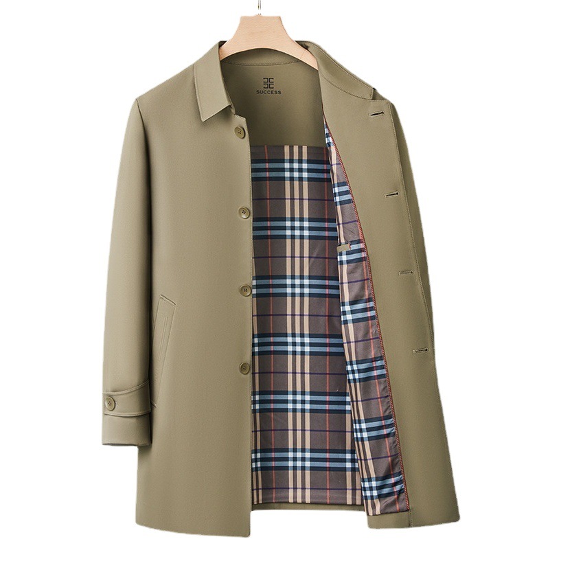 Cortavientos Chaqueta de longitud media para hombre Otoño de negocios Casual Executive Ropa formal Chaqueta de gran tamaño de un solo pecho