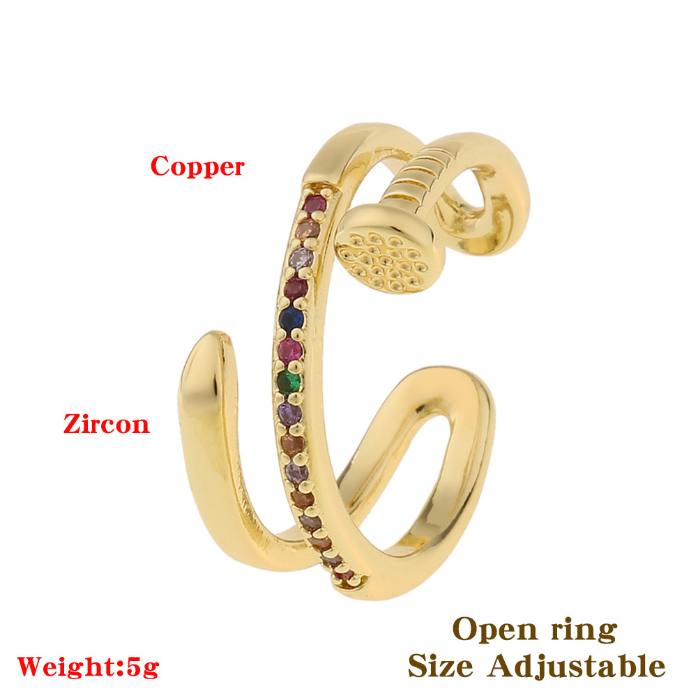 Fashion Multi-layer Wide Copper Inlaid Zircon Rings Wholesale display picture 1