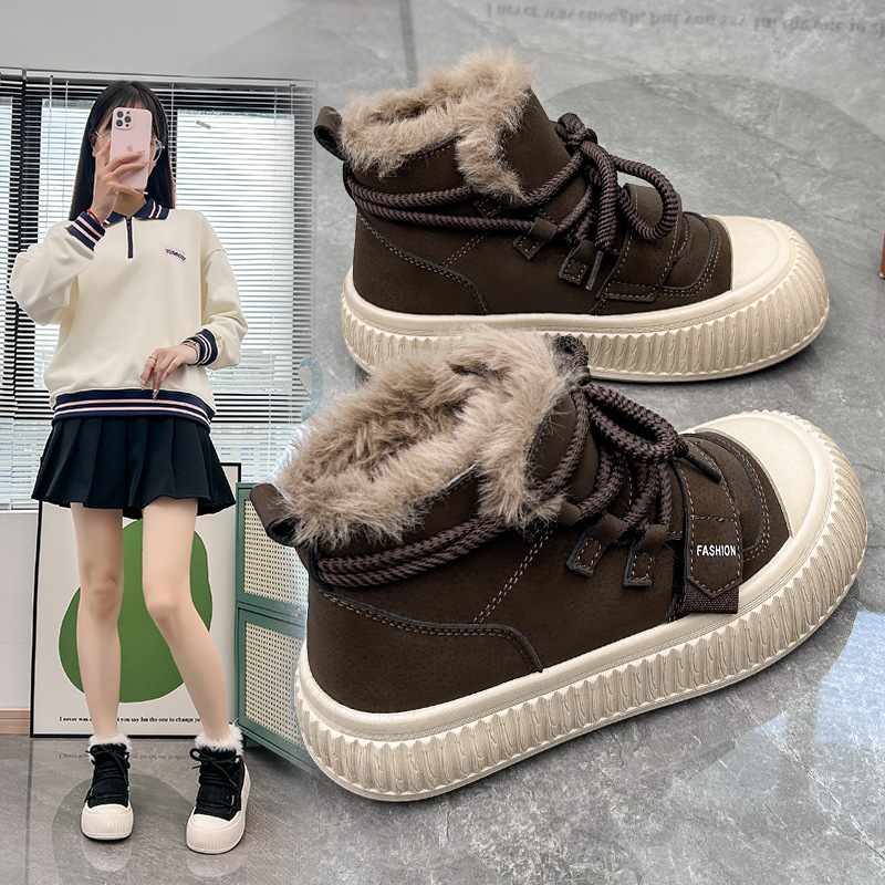 High Top Shoes for Women 2023 Winter New Cashmere and Thick All The Students Cotton Shoes Tide Ins Platform Casual Shoes_voghion.com