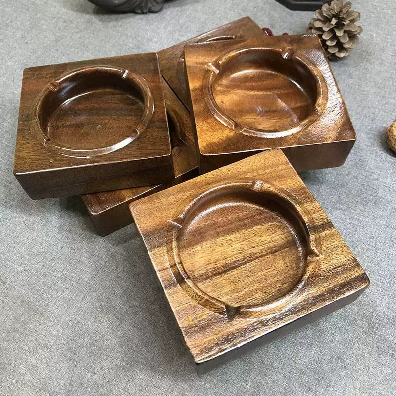 烟灰缸胡桃木烟缸创意个性摆件宾馆酒店制防家居摔家用客厅复古