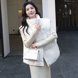 实拍立领棉服马甲外套女外搭叠穿保暖网红马夹背心