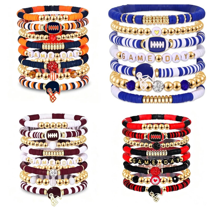 Cross-border Amazon best-selling red, black, and blue Heishi clay bead elastic competition bracelet, stackable sports bracelet