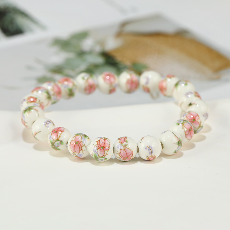 17g Weight ceramics Pendant Material Bracelets Classification Elastic string Chain Material 1 Piece Quantity Holiday, Daily Occasion ceramics Material Flower Pattern Women's Gender Beaded Design Ethnic Style Style Ethnic Style Flower Ceramics Wholesale Bracelets 13