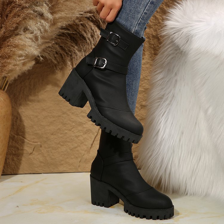 Big size thick heel boots women's autumn and winter fashion belt buckle explosive short boots cotton boots fashion boots_voghion.com