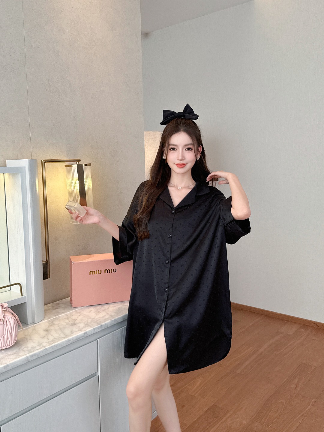 자카드 하트 - 블랙