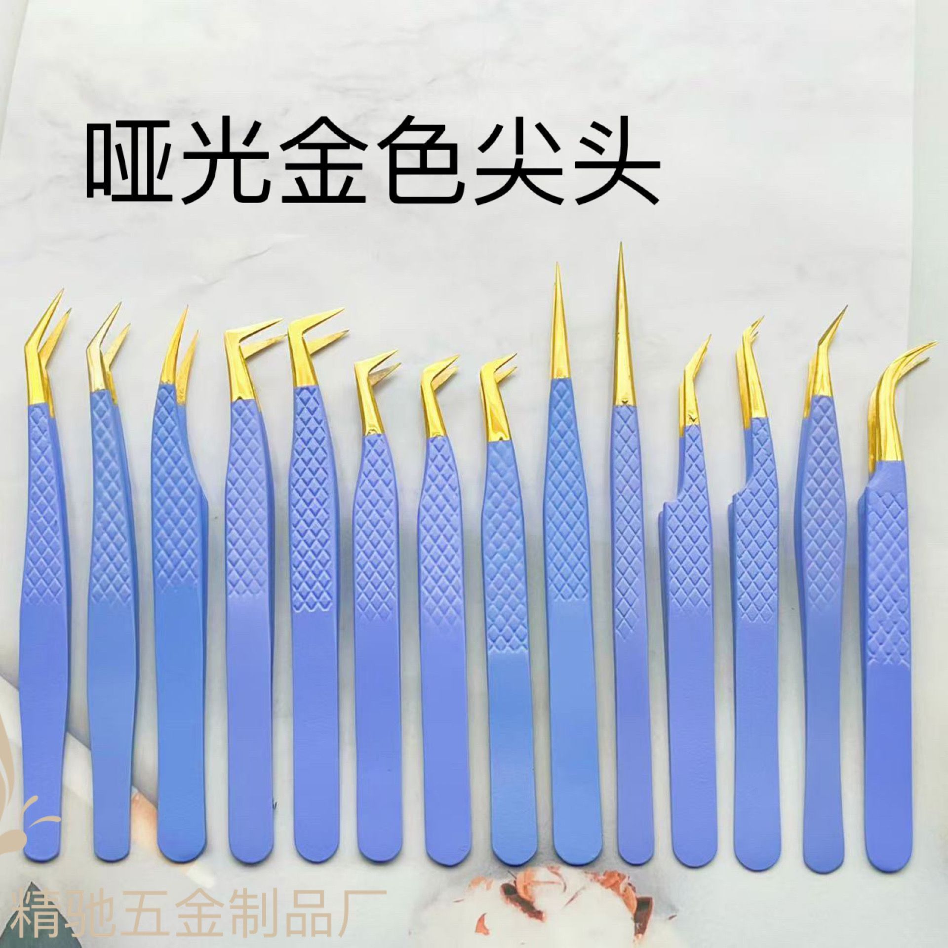 跨境高精密金色尖头睫毛镊子 金羽夹海豚夹开花镊子美睫镊子批发