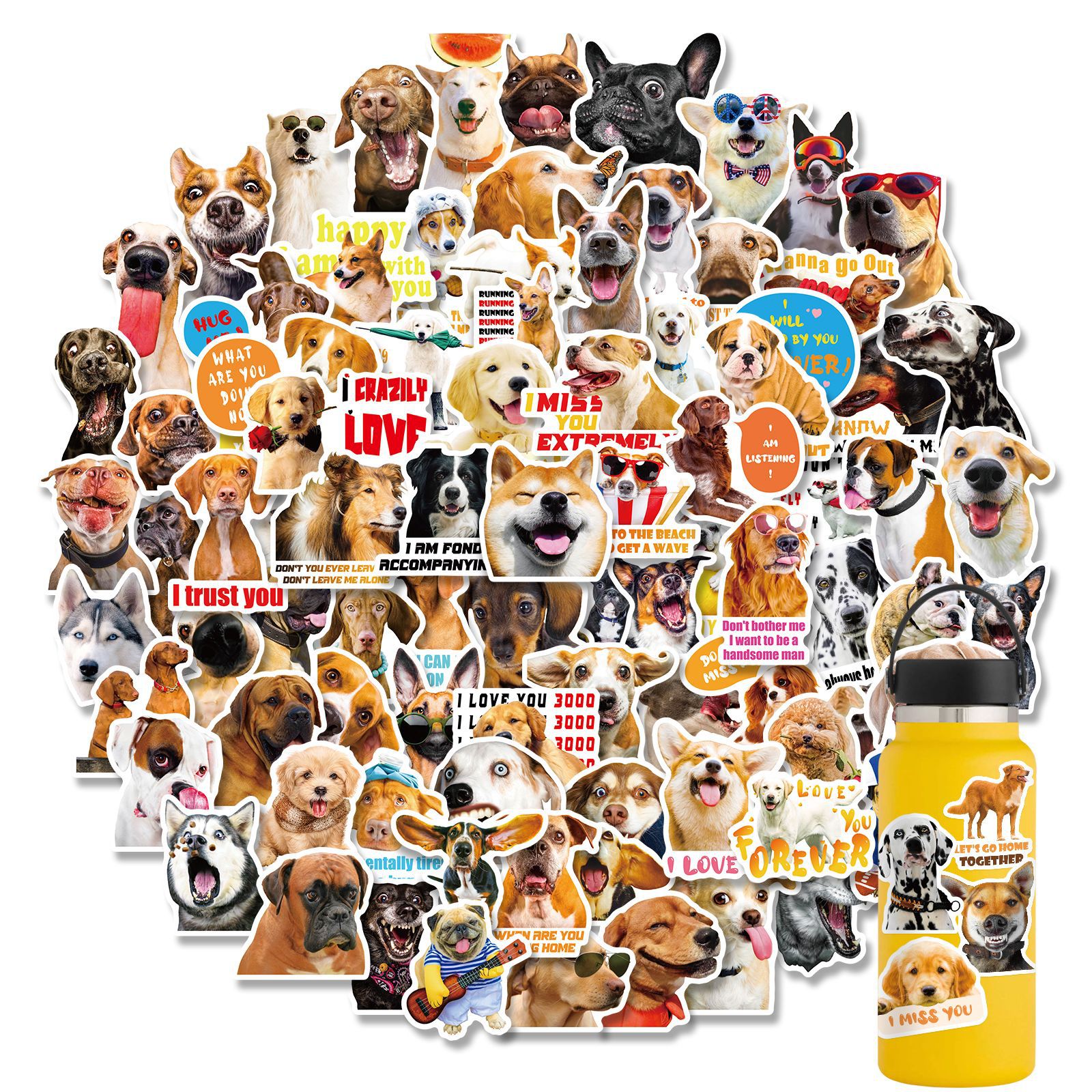 100张写实狗贴纸 狗狗表情包贴纸 不重复搞笑沙雕小狗装饰小贴画