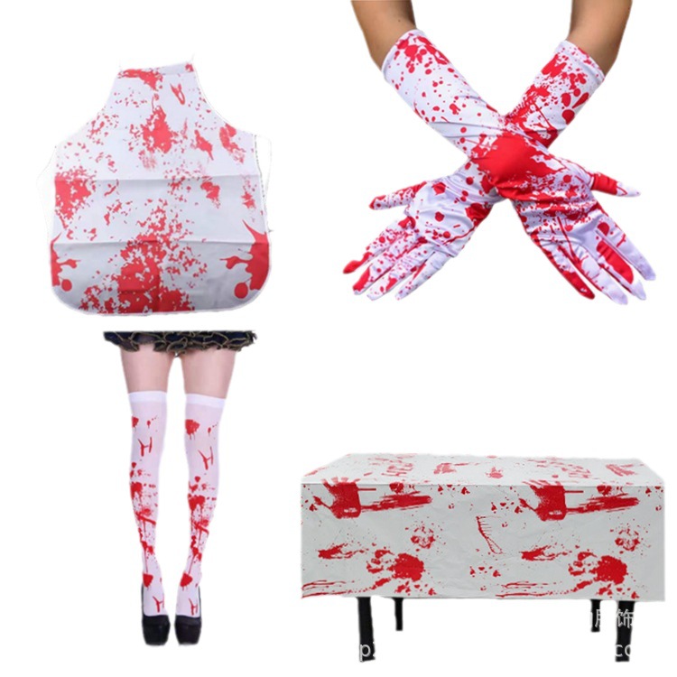 Conjunto de Halloween de comercio electrónico transfronterizo guantes de sangre guantes de calcetines de calcetín tatuaje pegatinas decoración de fiesta fantasma