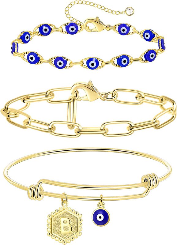 Women's initial letter evil eye bracelet charm bangle letter bracelet layered gold plated return chain ring protection evil eye Women's initial letter evil eye bracelet charm bangle letter bracelet layered gold plated return chain ring protection evil eye