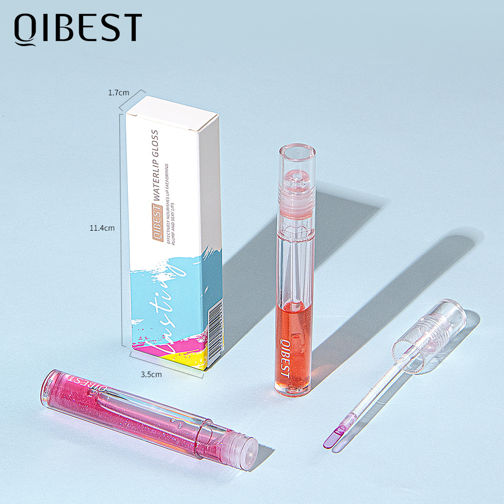 carina QIBEST Esmalte de labios de cristal de espejo y brillo de agua hidratante que no se decolora fácilmente lápiz labial transparente_voghion.com