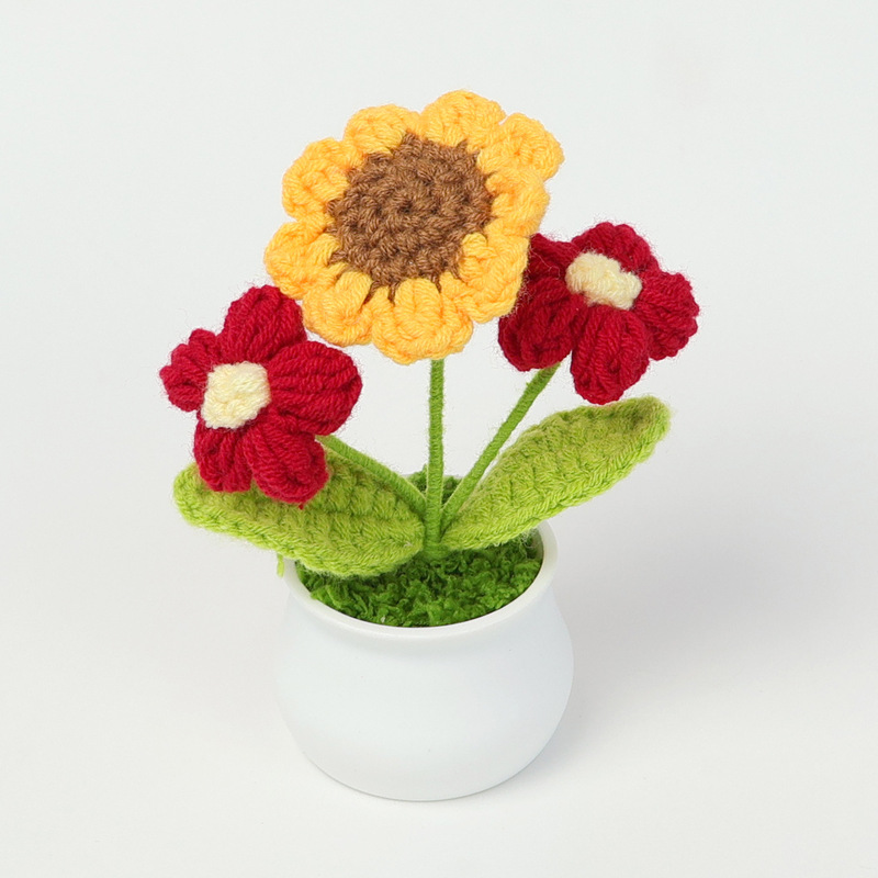 完成品クロスボーダーニットウールひまわり鉢植え造花研究デスクトップ装飾品卒業子供の日の小さなギフト|undefined