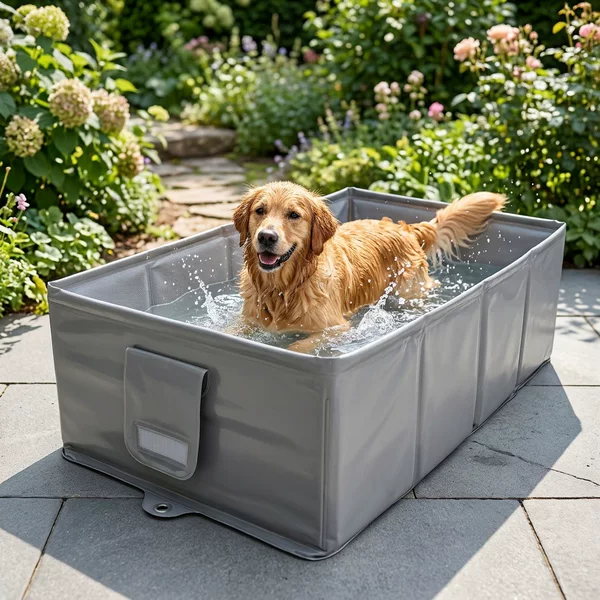 Cross-Border New Model Foldable Square Pet Bath Tub Dog Bathing Bucket Portable Storage Summer Pool Gray