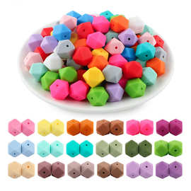 跨境热销纯色六边形六角珠diy硅胶珠串珠饰品散珠配件食品级牙胶