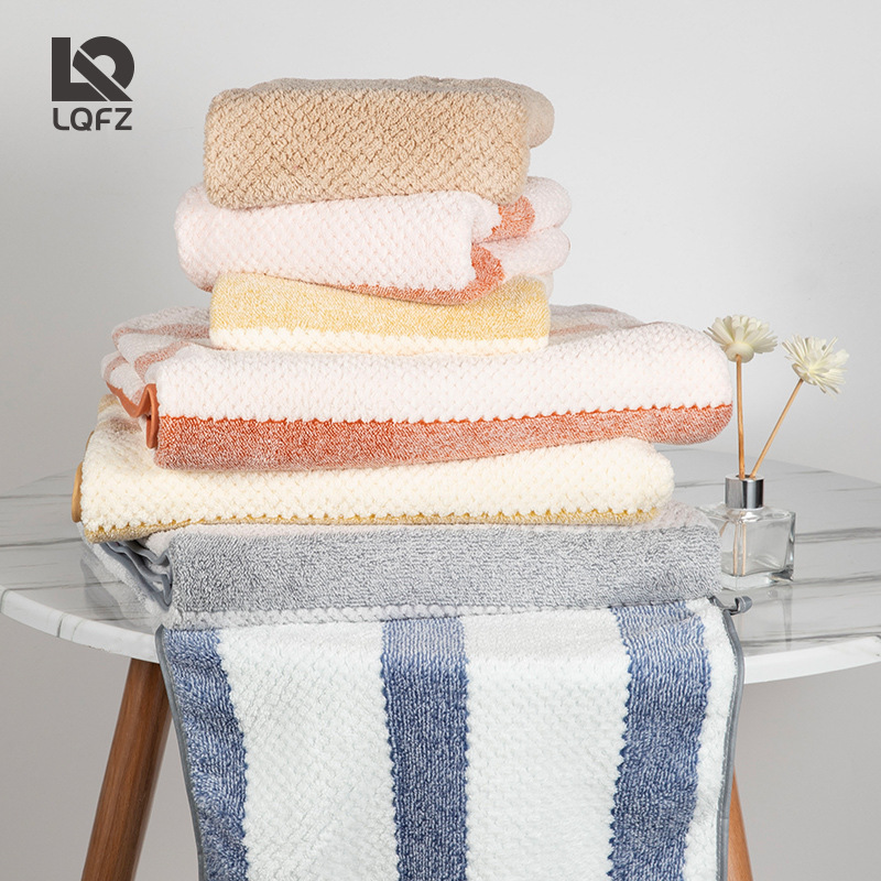Toalla gruesa de lana de coral a rayas de rejilla de piña de alta densidad al por mayor de fábrica Toalla absorbente suave para uso diario en el hogar
