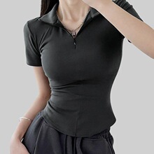 K 37612 Red Collar Slim Fit T-shirt �tɫ���IT�� �羳�W��