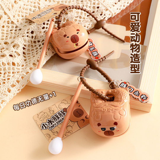 Capibala Wooden Fish Knocking Decompression Artifact Buddha's Desktop Ornaments Decorative Capybara Toy Pendant Doll Stationery