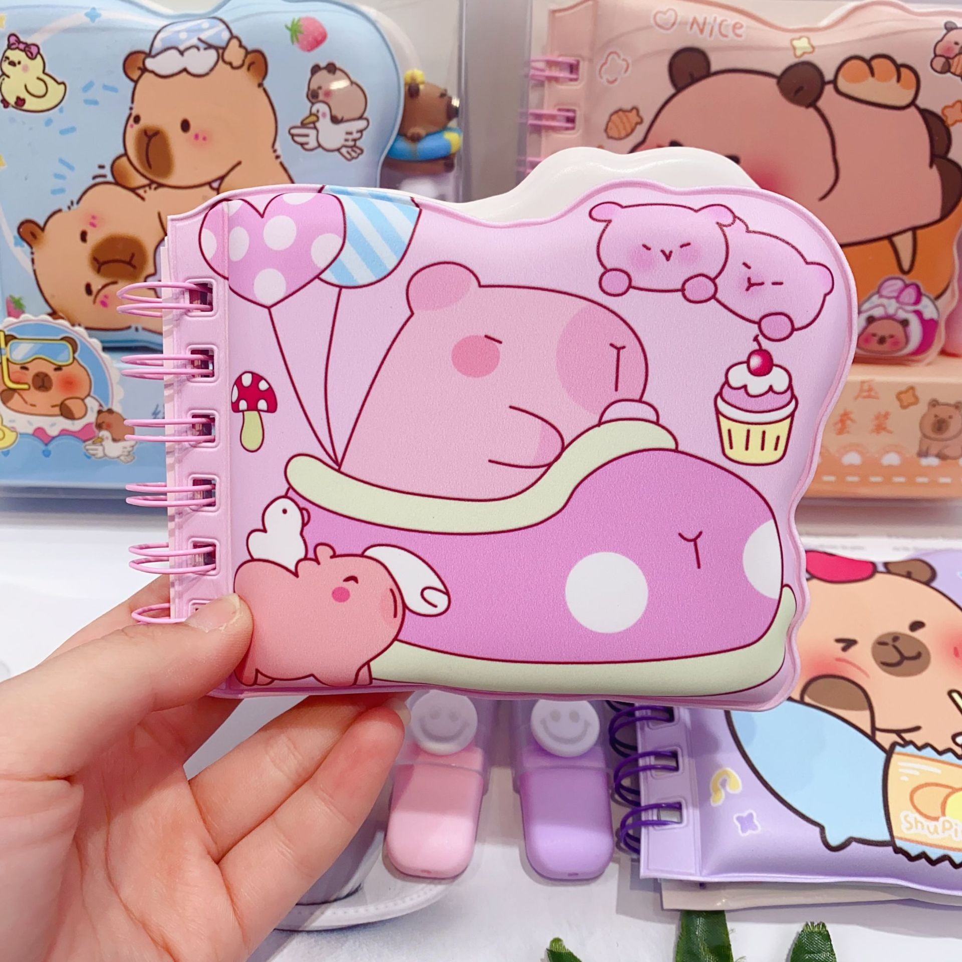 Capibara descompresión cuaderno de dibujos animados resaltador conjunto de bobina cuaderno inflable cuaderno de diarios delfín cuaderno bobina
