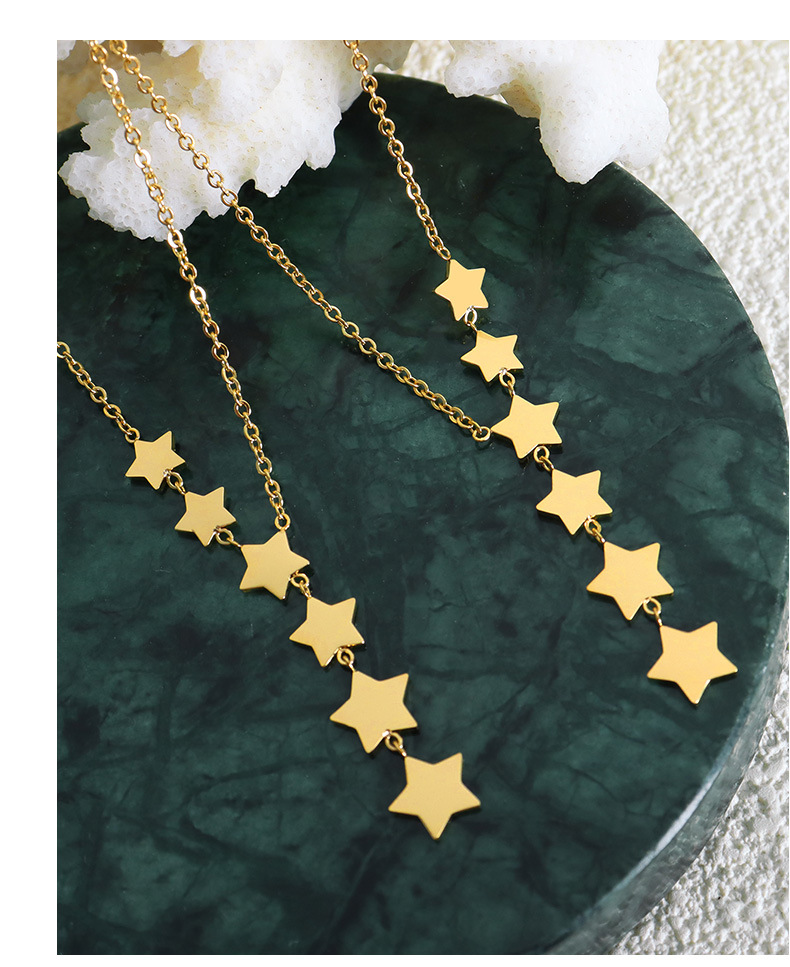 Street Occasion Titanium Steel Material Star Pattern PVD Coated Real Gold Plated Star Titanium Steel Simple Style Waterproof Non Tarnish Pendant Necklace