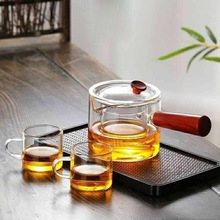 优雅时尚玻璃煮茶器商用家用待客透明泡茶壶红檀木把侧把壶批发