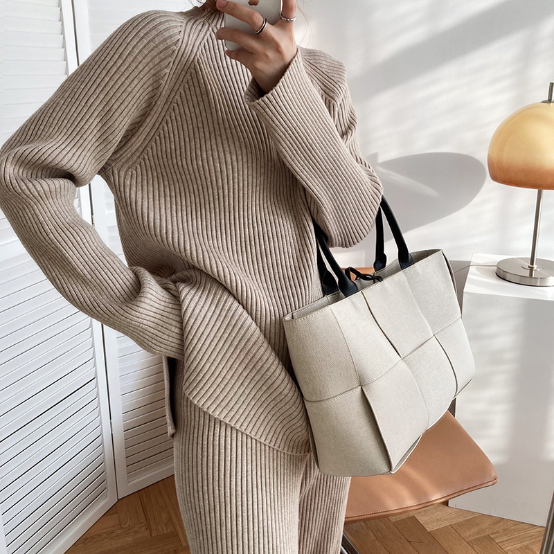 Women's Knitted Sweater Co-ords And Wide Leg Pants Two Piece Set_voghion.com