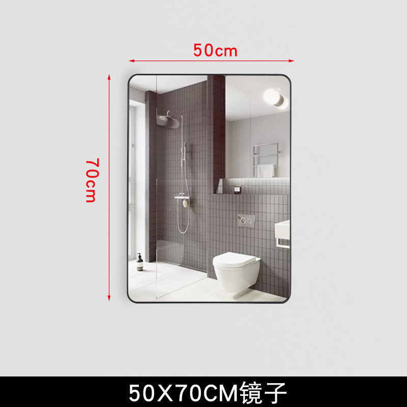 Espejo de baño con espejo de tocador cuadrado nórdico con estante de almacenamiento tocador gabinete de baño lente sin perforar montado en la pared