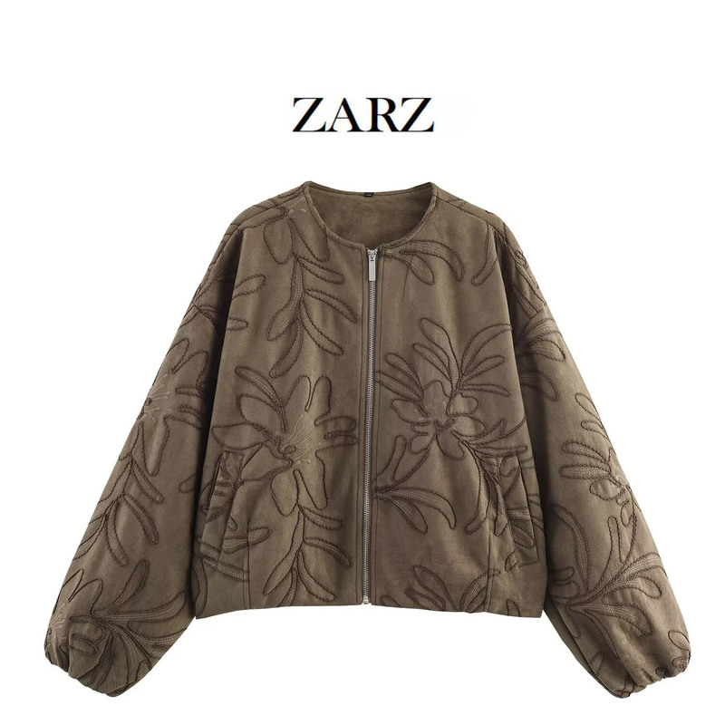 Zarz Homemade European and American Style New Women's Embroidered Suede Texture Bomber Jacket 8372292