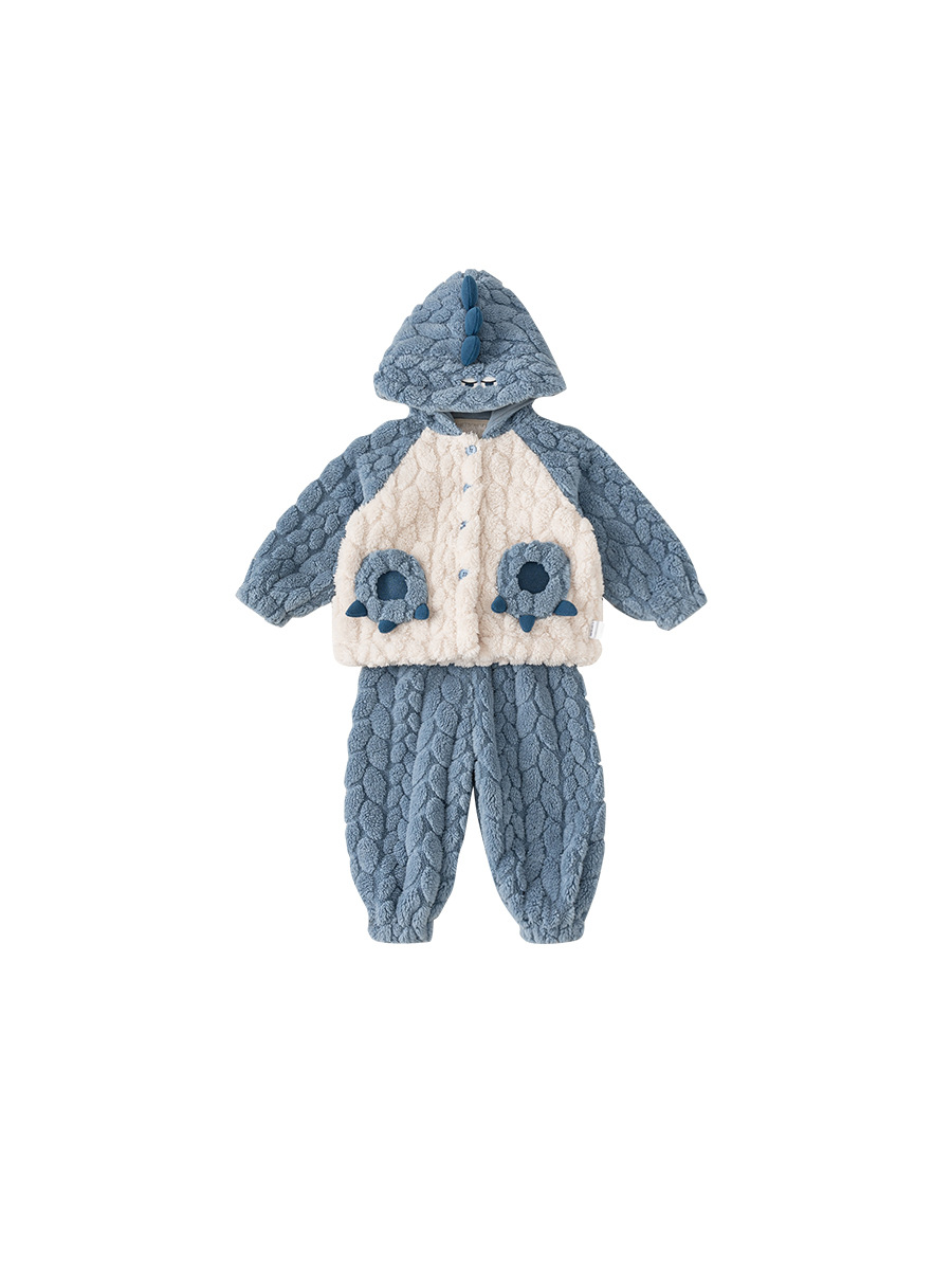 Yubao ropa para niños pijamas para niños otoño e invierno nuevos pantalones de manga larga engrosados con capucha de dibujos animados para niños y niñas