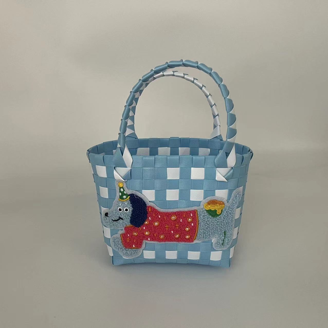 Pequeño Libro Rojo frito calle cesta de verduras bolso tejido color tejido cesta de verduras bolsa portátil cesta de dibujos animados DIY regalo