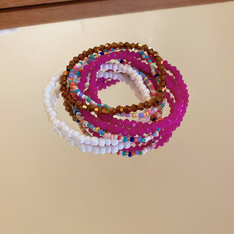 Pulsera de cuentas de arroz apilada de estilo bohemio, juego de siete piezas, pulsera de dopamina de alta calidad, joyería fresca de nicho al por mayor