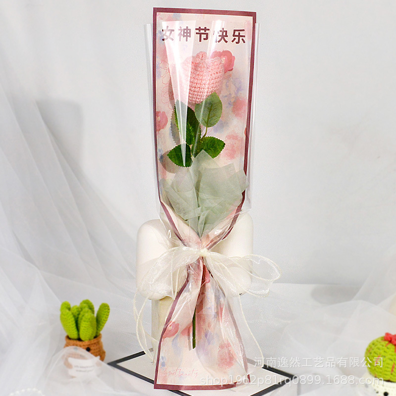 高級ギフトボックス入り毛糸の花完成品、ひまわり、バラ、チューリップ、手編みの花、造花、越境販売|undefined