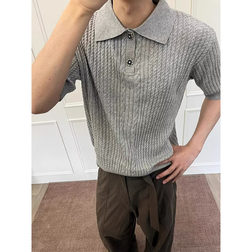Polo camiseta de manga corta camiseta de punto camiseta de hombre cuello de camiseta viejo dinero viento torcido hielo verano fábrica transfronteriza al por mayor