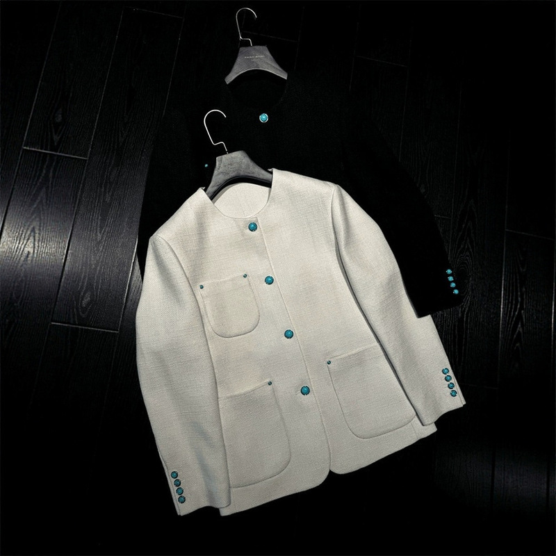 Designer Turquoise Button Chanel-Style Jacket Autumn Coat Men's Stylish High-End Minimalist Men's Top