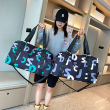 手提旅行包女轻便大容量韩版运动健身包简约字母牛津布包小行李袋
