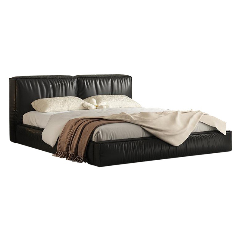 Bloqueo de tofu cama de cuero italiano minimalista cama doble cama principal cama de alta gama atmósfera cama de cuero negro fábrica directa