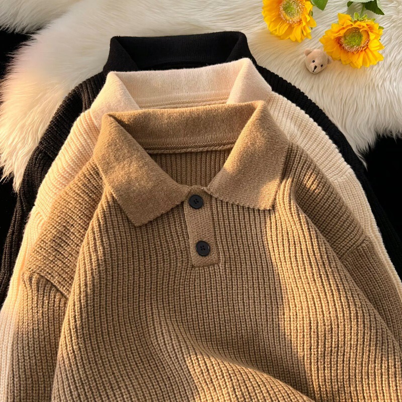 polo collar sweater men's fashionable brand Japanese style lazy high-grade sweater sweater sweater coat men's autumn and winter cashmere sweater