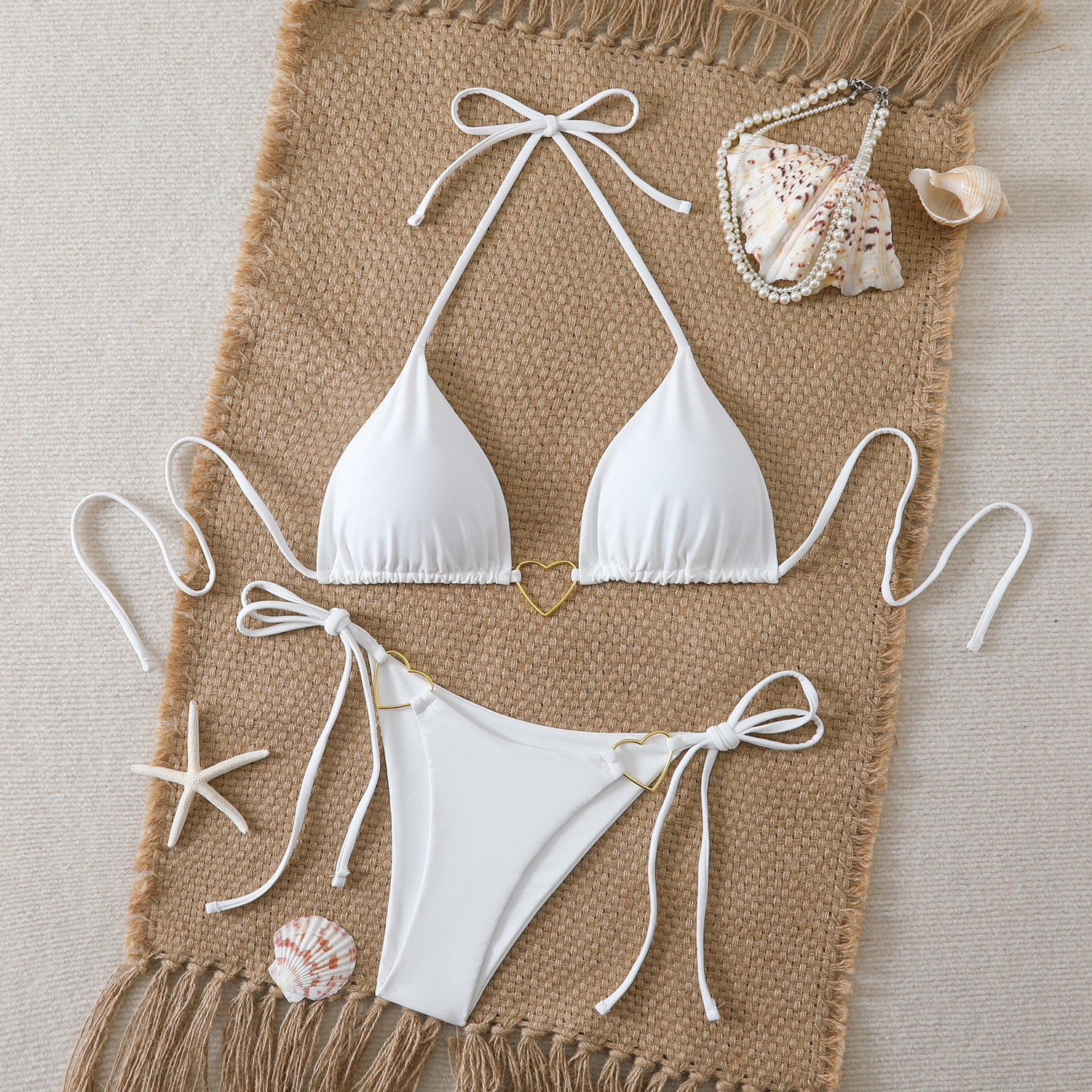 Conjunto de bikini halter para mujer elegante con lazos ajustables_voghion.com