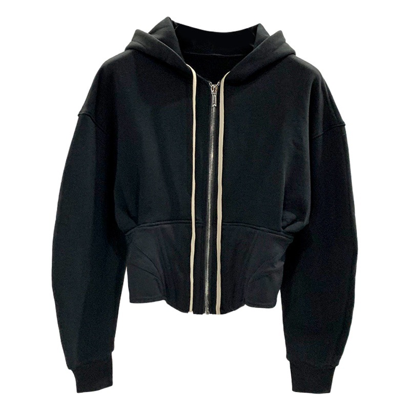 Subhuman de las mujeres oscuro diseño la personalidad Slein Slim capucha suéter corto chaqueta cremallera knit