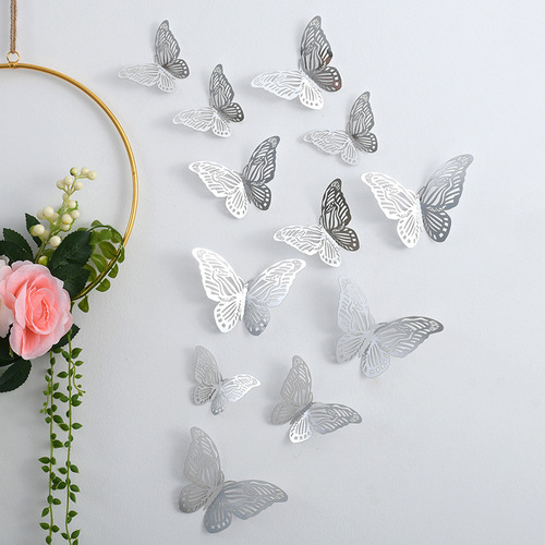 Amazon cross-border 3D hollow butterfly colorful simulated three-dimensional butterfly home decoration wall sticker