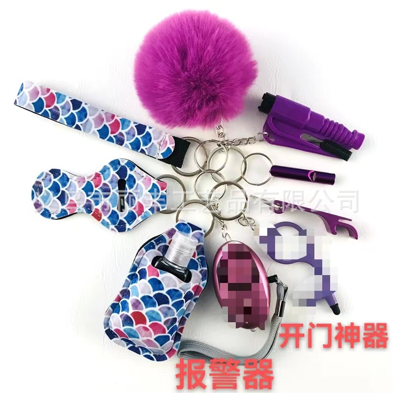 Llavero de muñeca de espejo cruzado Juego de 10 piezas Bolsa de desinfectante de manos para mujer Llavero de alarma de aluminio