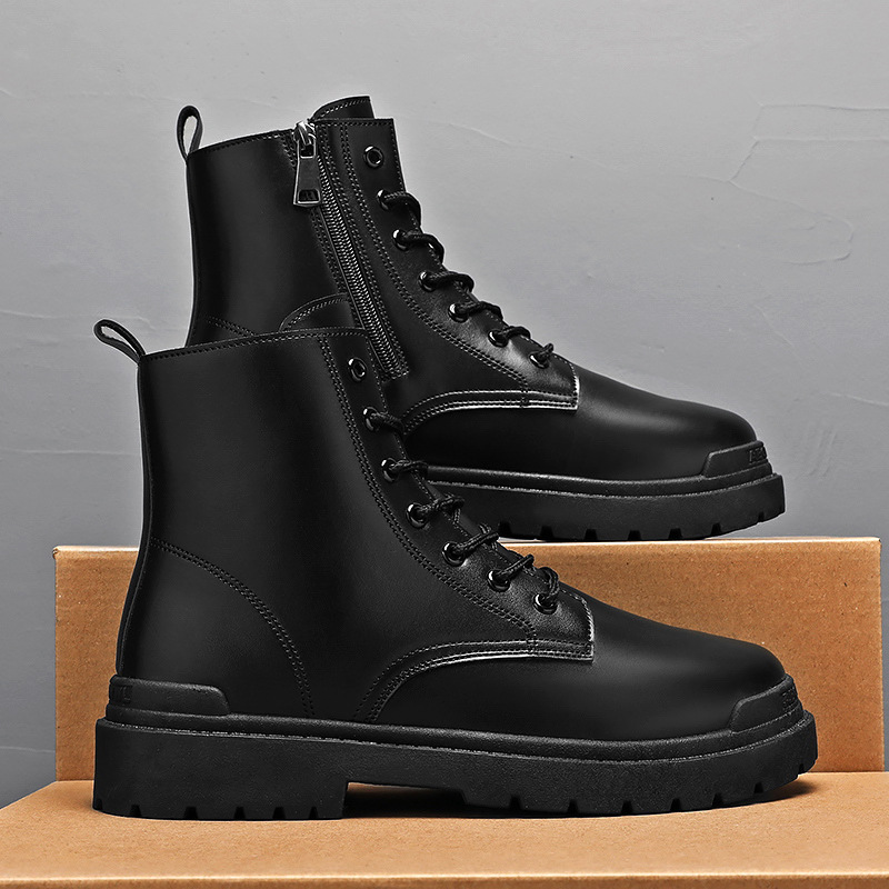 2025 New Winter Fashion Boots Men's High-Top Work Boots British Style Versatile Wear-Resistant Leather Men's Shoes