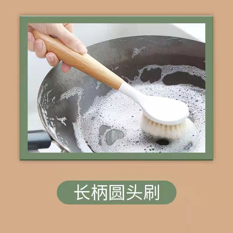 Cepillo de olla de nylon cepillo de olla multi-funcional mango largo plato tazón cepillo de limpieza de la cocina mango de madera de haya cepillo de limpieza olla