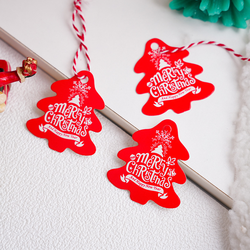 100枚の価格の楽しいクリスマスzakkaクリスマスツリーの形の赤緑の看板/小さなカードのメッセージカードのペンダント|undefined