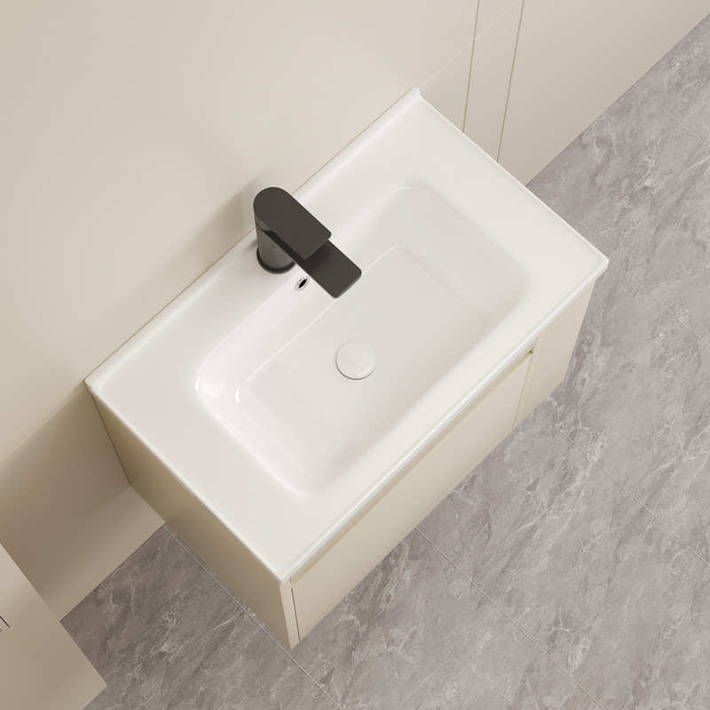 Cuenca cerámica integrada de almacenamiento lateral tipo casa pequeña con aire de crema gabinete de baño de madera maciza lavabo de baño combinación