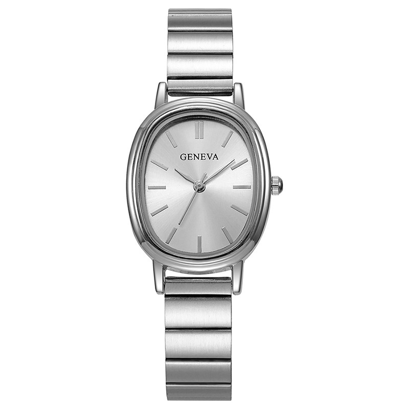 Reloj transfronterizo moda ovalada bambú cinturón de acero reloj de mujer casual simple celebridad en vivo muñeca plateada 1 reloj