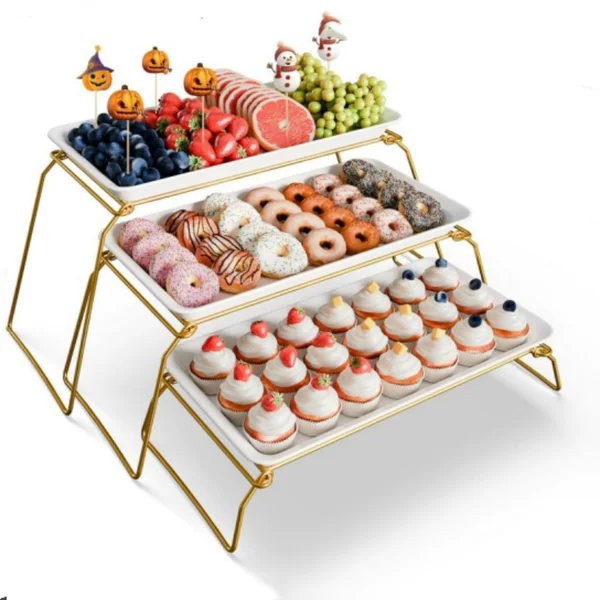 Dessert Plate, Multi-Layer Cross-Border Dessert Stand, Three-Layer Fruit Plate Tray, Hotel Dessert Table Self-Service Display Stand