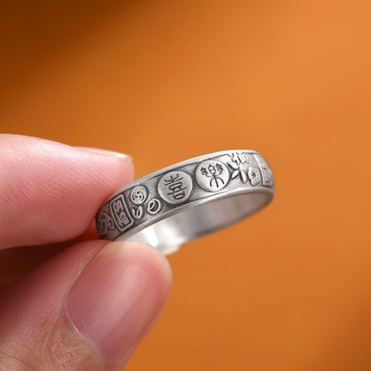 Retro ethnic small design adjustable ring for men and women