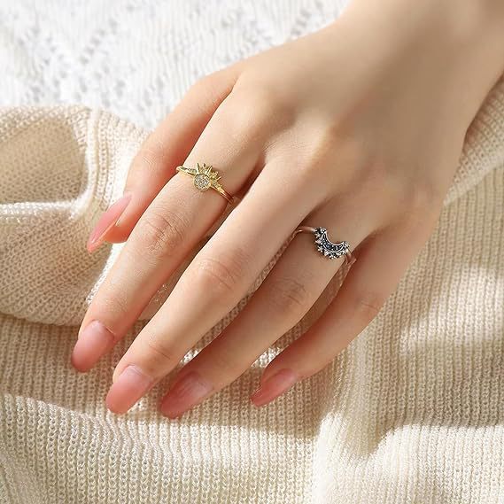 Women's Adjustable Sun And Moon Ring In Alloy Geometric Style_voghion.com